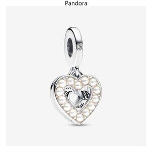 Pandora Pearlescent White Heart Double Dangle Charm